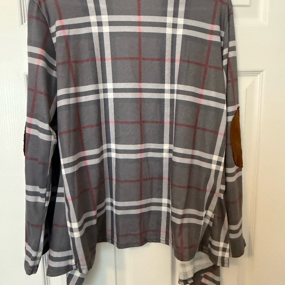 Gray Plaid Open Front Cardigan - Picture 2 of 3
